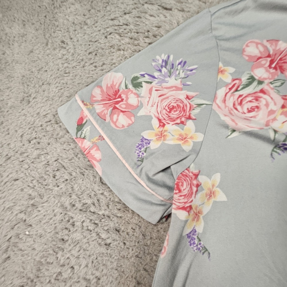Flora Nikrooz Floral Pajama Set Women M Blue Cottagecore Lounge Pastel Sleepwear - Picture 3 of 16